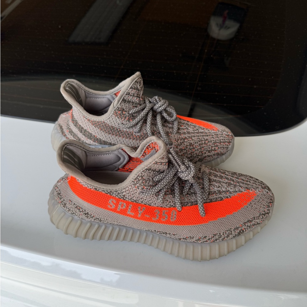 Yeezy Athletic Shoes Gray and Orange with Primeknit Upper